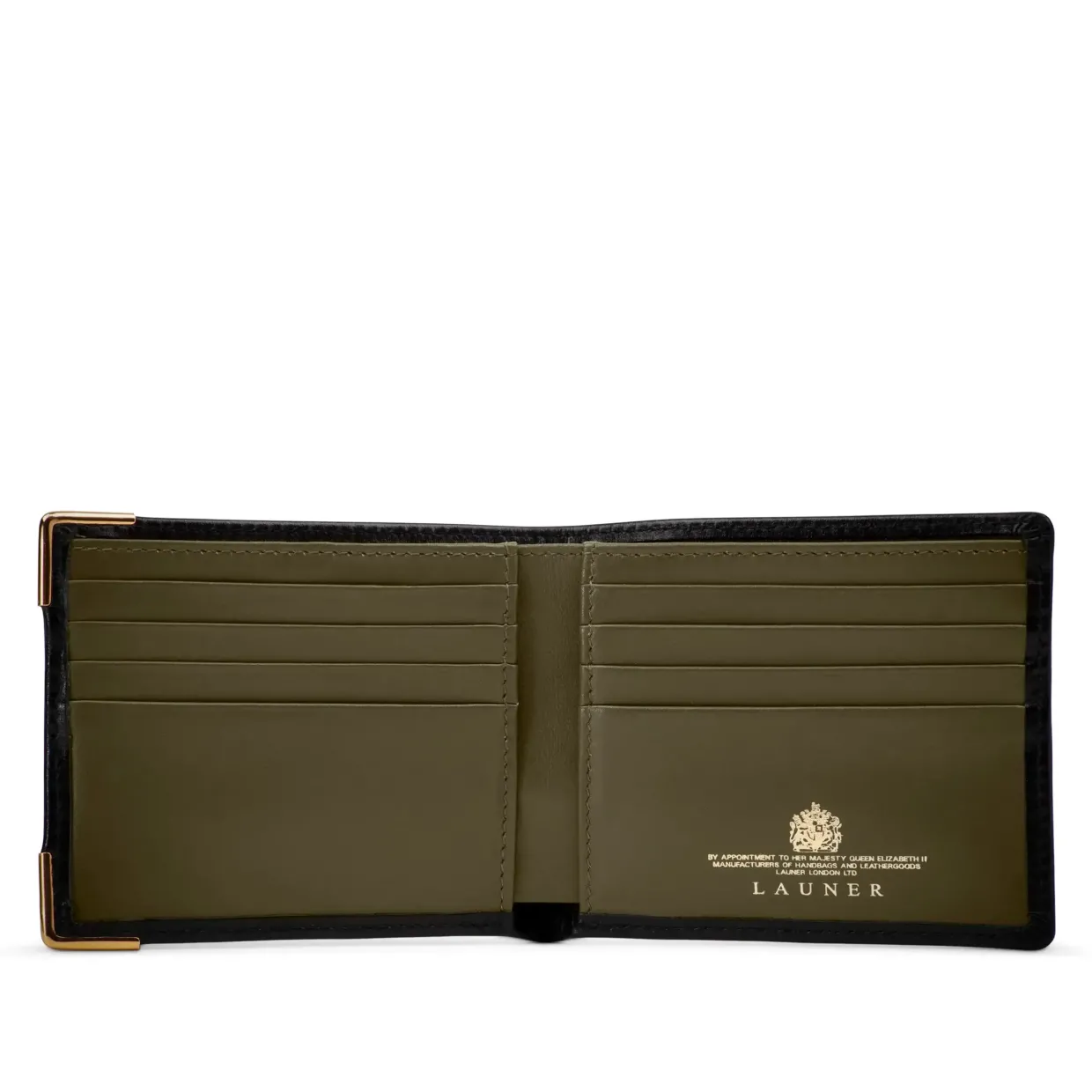 Eight credit card wallet with Gold-plated Corners – Black / Sage