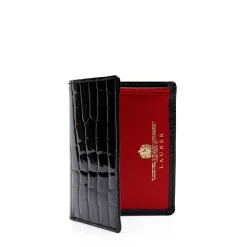 Six card holder with rear pocket – Black Croc Effect / Scarlet / Royal Blue