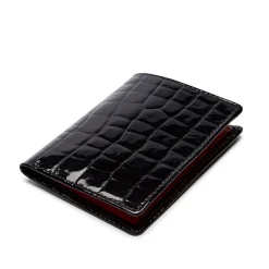 Six card holder with rear pocket – Black Croc Effect / Scarlet / Royal Blue